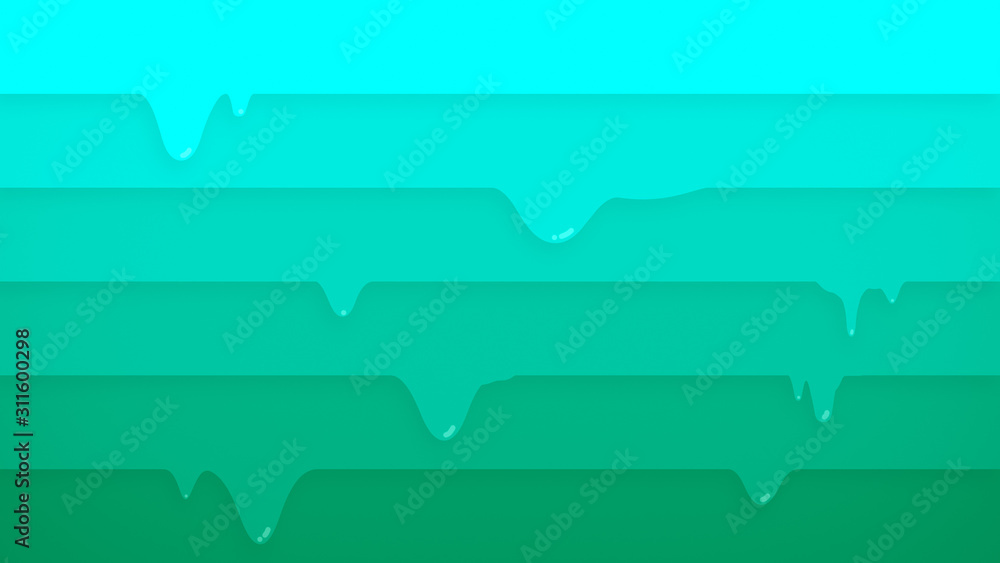 Poster light blue to green color gradient, horizontally layered stripes dripping. digital abstract backgrou