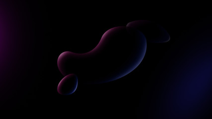 Round and slightly transparent bubbles or fluid objects floating on black background. Purple and blue hues. Abstract and minimalistic image in 4k resolution.