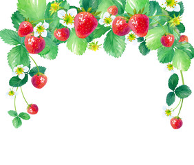 イチゴの丸いフレーム 水彩イラストのトレースベクター Wall Mural Keiko Takamatsu