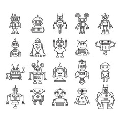 Vector set of modern robot character icons line style