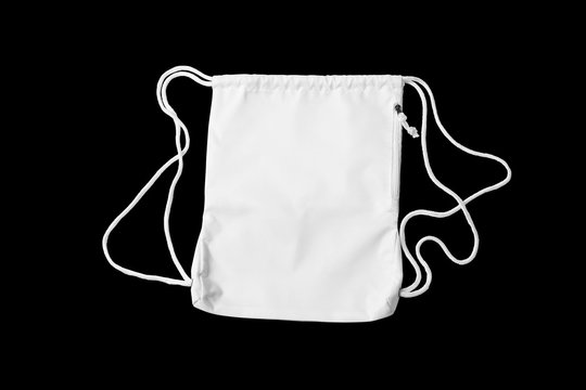 White backpack with white string on a black cut background. Mock-up.