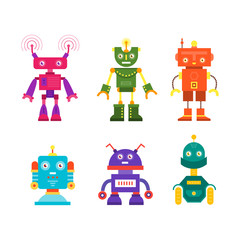 Vector set of modern robot character icons flat style