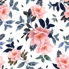  Seamless pattern with elegant flowers. Floral background for surface design