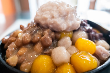 cold shaved ice with colorful dessert