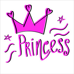 Above is the letter Princess pink with black. Cute and pretty vector illustration.
