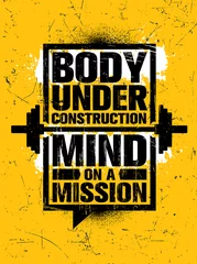 Aluminium Prints For him Body Under Construction. Mind On A Mission. Inspiring Gym Workout Typography Motivation Quote