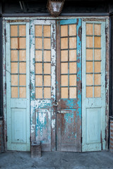 Vintage wooden door, Old building style.