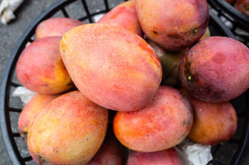 mango fruits in a basket at traditional marketplace