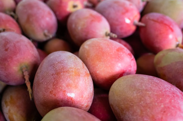 red stacks of mango fruits