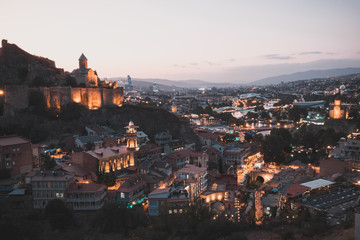 Fototapeta na wymiar Sunset views of Old Tbilisi