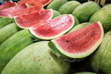 watermelon stacked on the marketplace