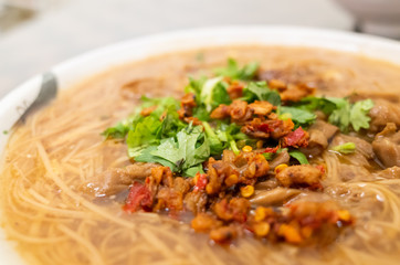 Taiwan snack of thin noodles with pork intestine
