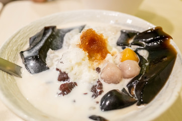 cold shaved ice with colorful dessert