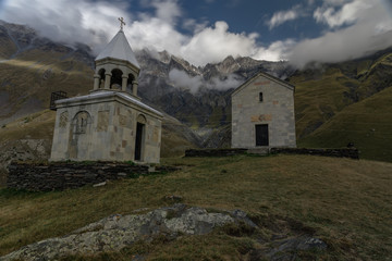 Fototapeta na wymiar A Caucasus catholic church in Kazbegi, Georgia