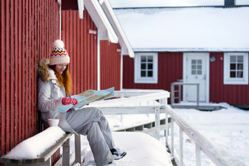 tourist girl at the lofoten islands