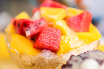 fruit shaved ice with watermelon and mango