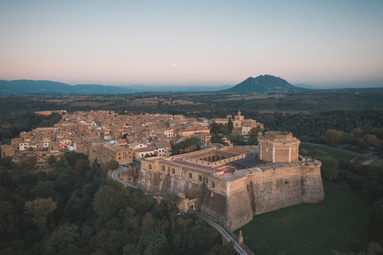 View of Civita di Castellana during sunset by Drone
