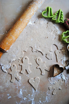 The process of making ginger cookies. Girl is preparing cookies. Gluten free from rice flour. Housewife makes christmas cookies. Close up close shot