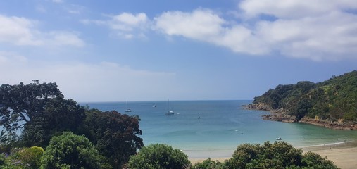 Waiheke Island, Auckland / New Zealand - December 24, 2019: The paradise island Waiheke with its stunning beaches, coastlines, hill terrains and vineyards