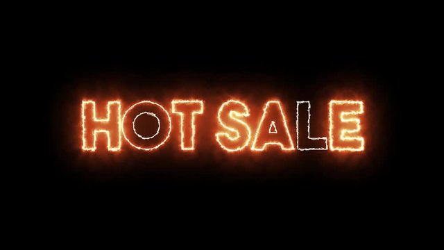 Fire style, burning text of "HOT SALE". Promotion and sale concept, offer with fireplace.