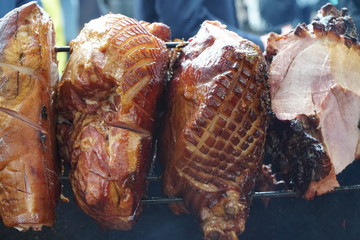 Typical Prague ham on the Christmas market at the Old Town square in Prague
