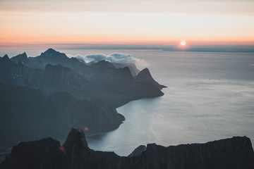 Midnight Sunset with views of a fjord in Senja, Norway