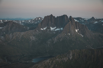 Midnight sunset and mountains in Senja, Norway