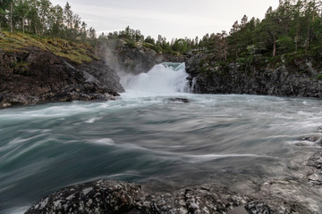 Long exposure of a wild river in Jotunheimen Park in Norway
