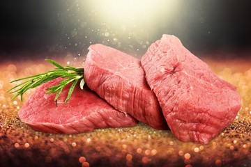 Set of fresh red meat with spices.