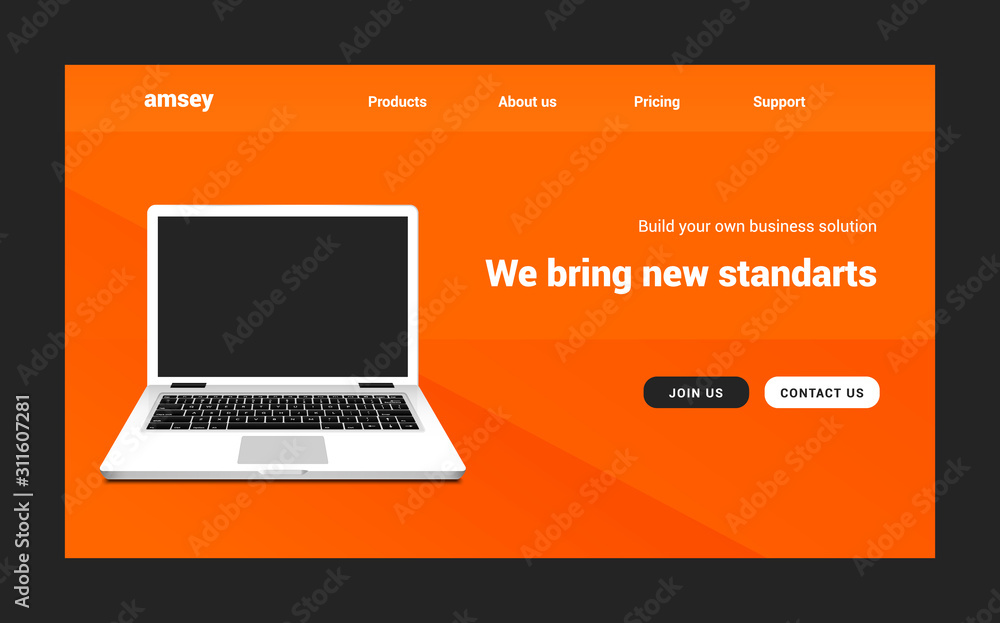 Poster landing page vector laptop website. web design landing page app template