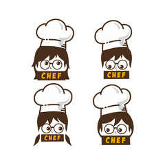 female master chef character cartoon art logo icon set