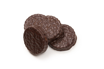 Chocolate cookies isolated on white.