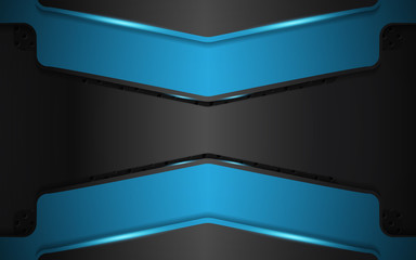 Abstract metallic blue and black frame layout design tech innovation concept geometric background. Can use for wallpaper, poster, brochure, cover, banner, advertising, corporate