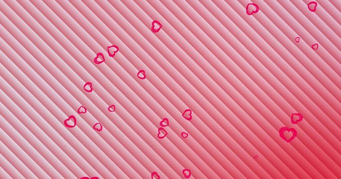 Romantic pink pattern with doodle red hearts. For St. Valentines Day, Mother's Day, wedding anniversary. Wedding invitation e-card. 3D rendering animation. Seamless loop 4k video.
