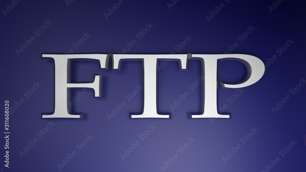 Poster ftp chrome write on blue background - 3d rendering illustration