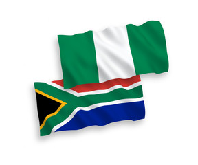 Flags of Nigeria and Republic of South Africa on a white background
