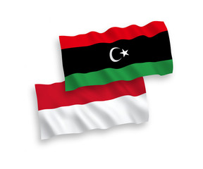 Flags of Indonesia and Libya on a white background