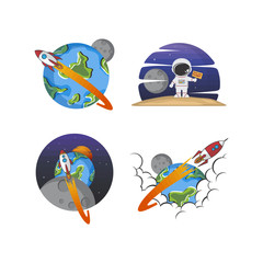 rocket ship launch space travel sign badge label logo set