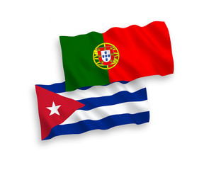 Flags of Portugal and Cuba on a white background