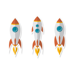 rocket ship sticker label badge flat design set