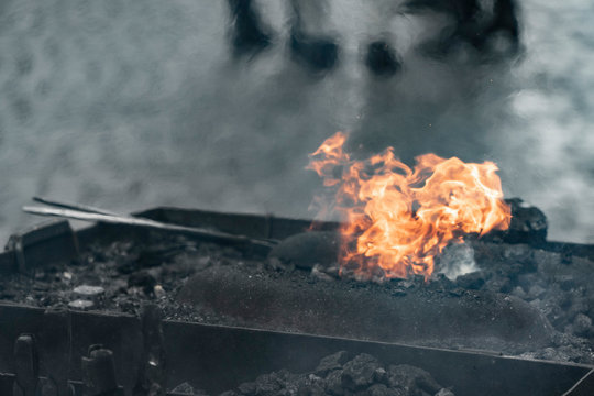 Fire of blacksmith in the blacksmith's workshop