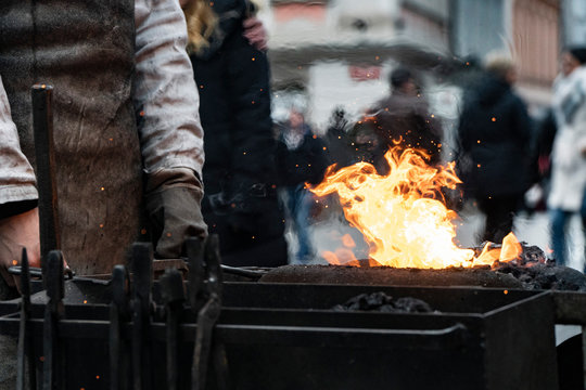 Fire of blacksmith in the blacksmith's workshop
