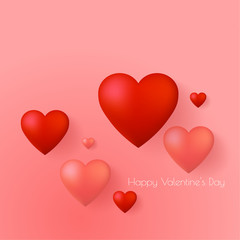 Happy Valentines Day greeting card vector template. Romantic poster with 3d red hearts. Vector illustrtation.