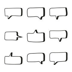 Obraz premium Vector set of hand drawn speech bubbles. Doodle style speaking bubbles isolated on white background.