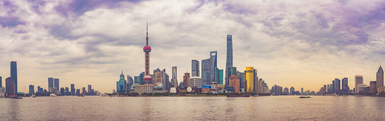 Fototapeta premium shanghai skyline cityscape, aerial view with traffic. China