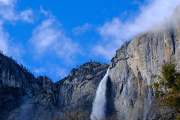 yosemite national park  cloudy mountain  waterfall in the mountains