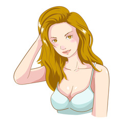 vector illustration of a beautiful sexy woman in pose touch her hair