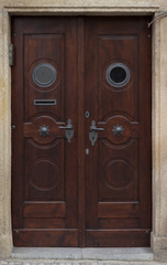 Wooden door with forged elements in high resolution