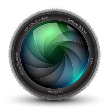 Camera shutter photo focus isolated design lens flare. Shutter zoom phtotography camera