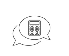 Calculator line icon. Chat bubble design. Accounting sign. Calculate finance symbol. Outline concept. Thin line calculator icon. Vector